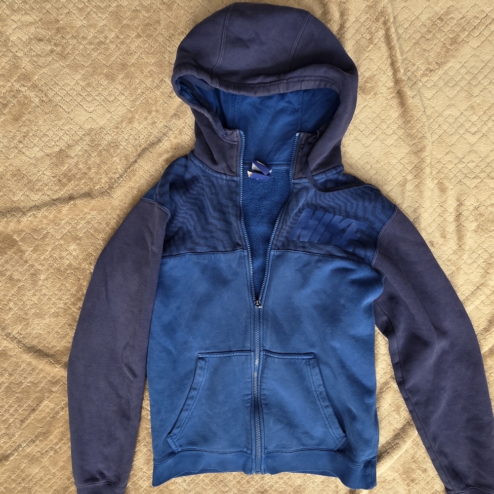 NIKE Blue Full zip front cotton blend Hoodie Sweatshirt,‎ Brand, Warm, Small